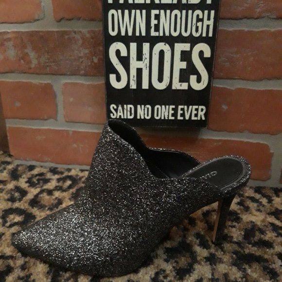 silver glitter mules